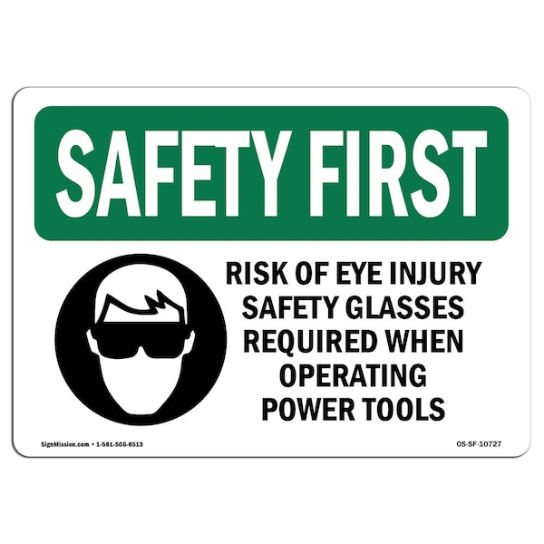 Signmission OSHA Sign, Risk Of Eye Injury Glasses W/ Symbol, 10in X 7in Rigid Plastic, 10" W, 7" H, Landscape OS-SF-P-710-L-10727 - main